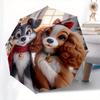 Lady and the Tramp Fully automatic themed umbrella - 8 ribs durable iron frame, tri-fold compact design, perfect as a gift, travel umbrella,