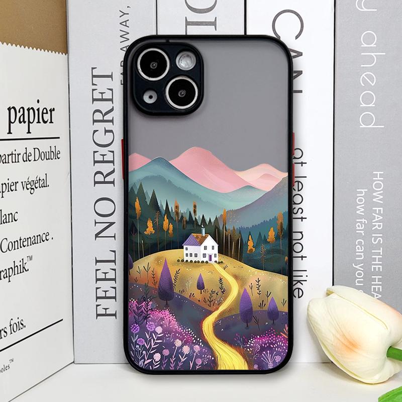 Чехол для телефона "Горная лесная деревня" для IPhone 13 12 Mini 16 15 11 14 Pro Max 7 8 Plus SE X XS Ударопрочный чехол Пейзаж с подсолнухами
