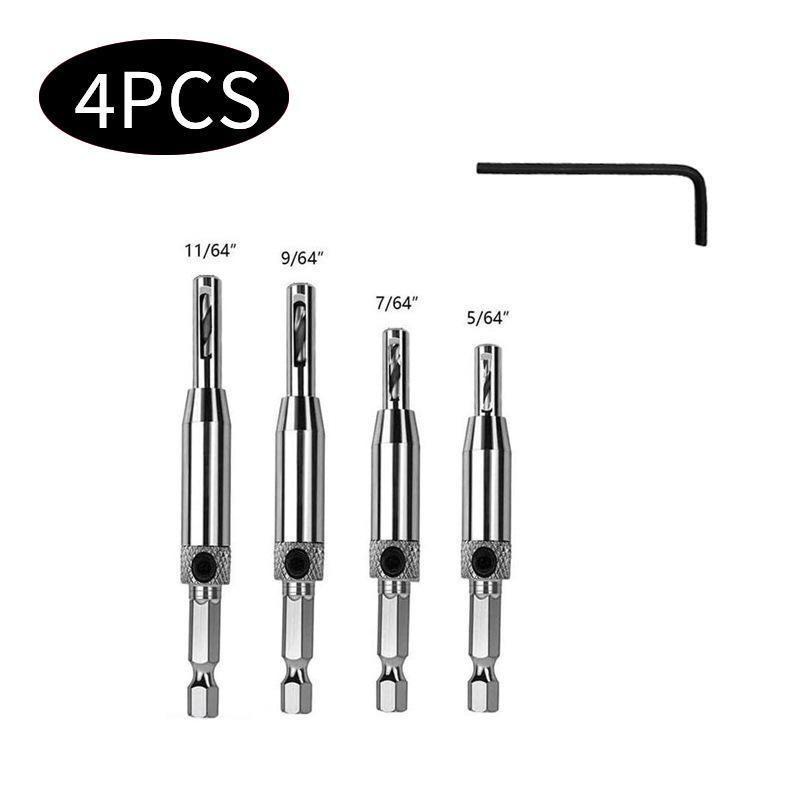 Self-centering Door and Window Hinge Hole Opener with Integrated Hexagonal Shank Drill Set.