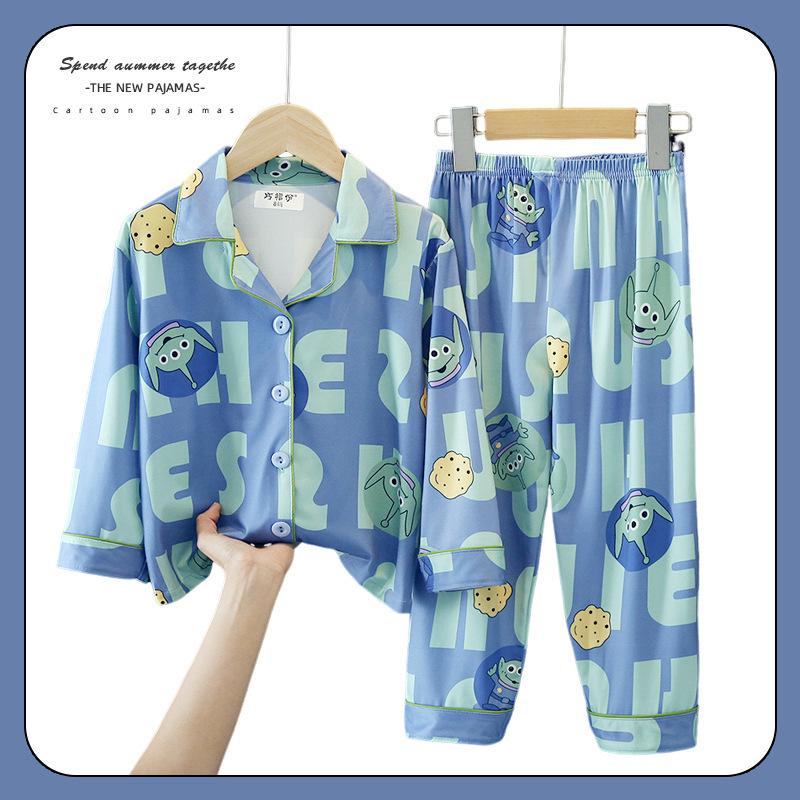 Детский весенне-осенний пижамный комплект с мультяшным принтом, кардиган с длинным рукавом для мальчиков и девочек