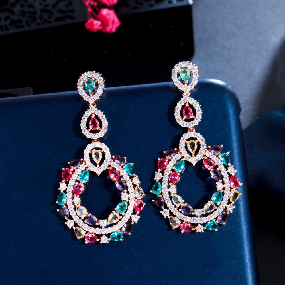 Элегантные длинные серьги-капли CMM в богемном стиле с многоцветным цирконием