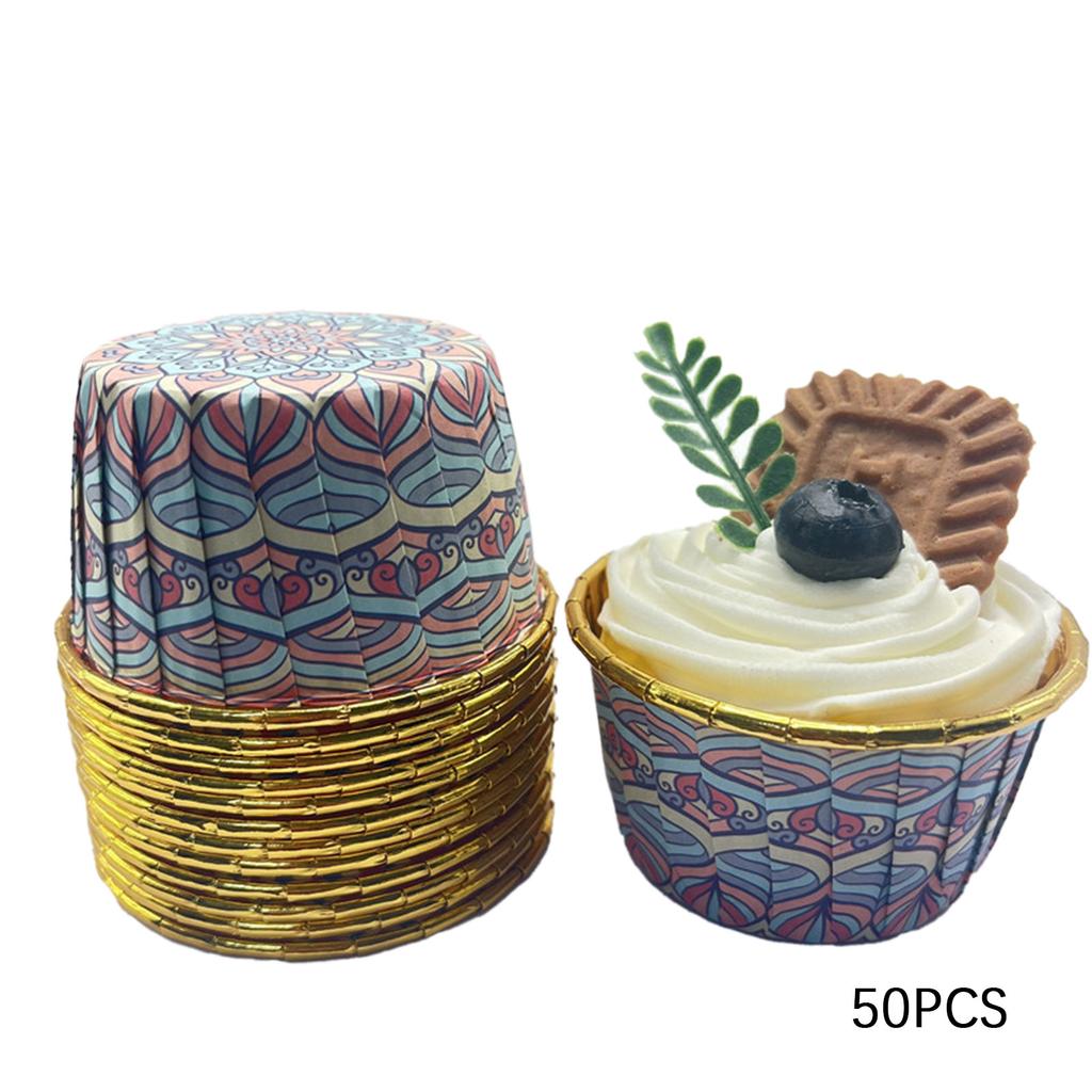 50 шт. формочек для кексов с богемным принтом, алюминиевая фольга, термостойкие формочки для выпечки, одноразовые формы для торта для домашней кухни