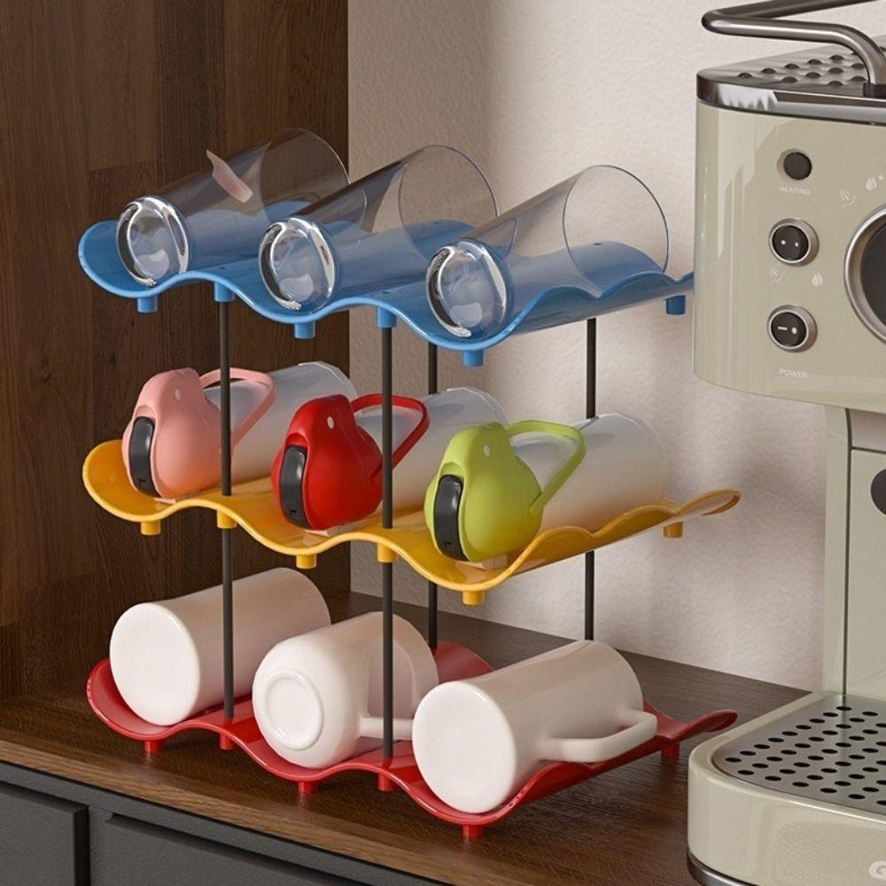 Anti-Fall Cup Storage Rack Large Capacity Water Cup Holder Wavy Multi-layer Finishing Rack Pantry