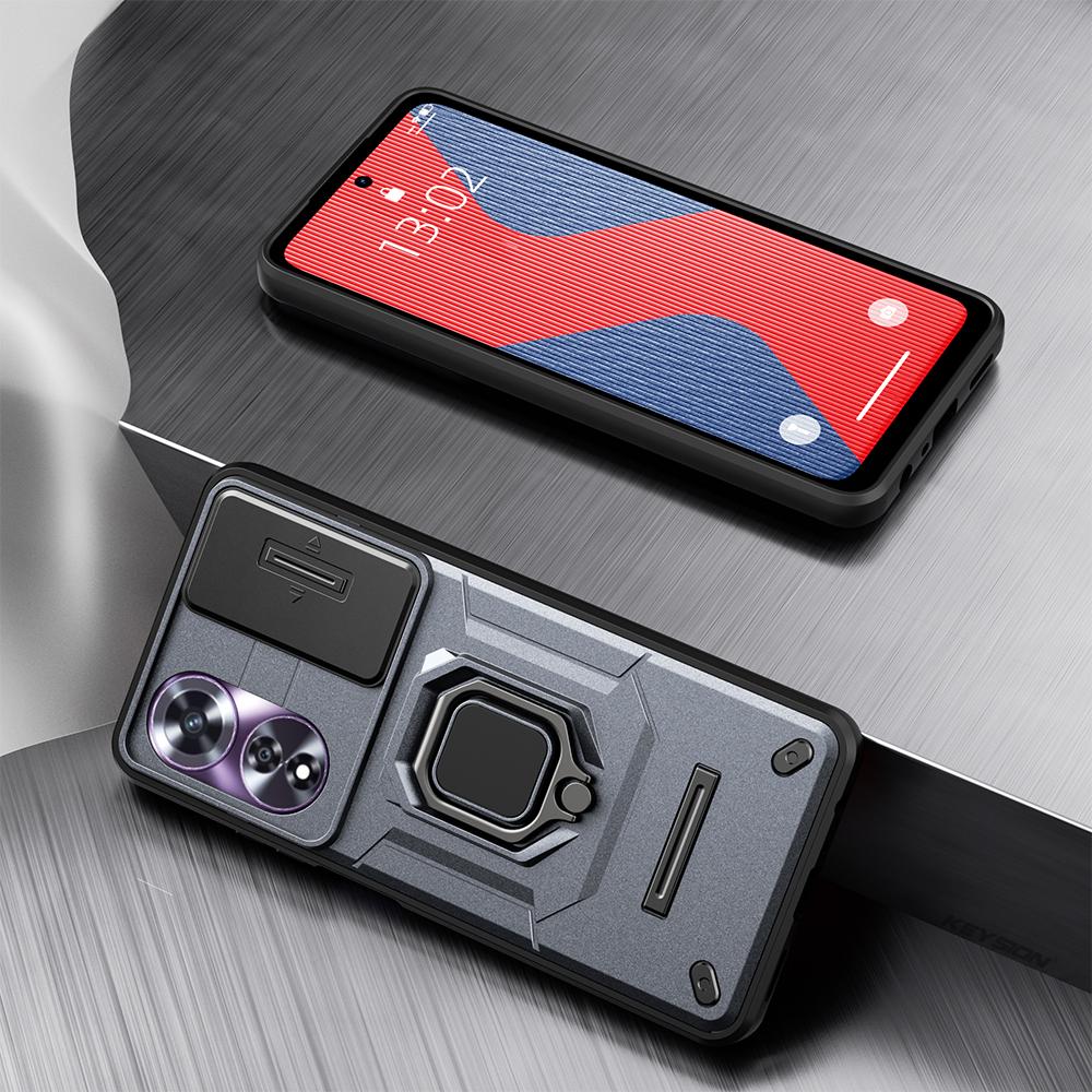 KEYSION Противоударный защитный чехол для OPPO A60 4G Slide Push Pull Защитное кольцо для объектива камеры с кольцом-подставкой Задняя крышка телефона для OPPO A60