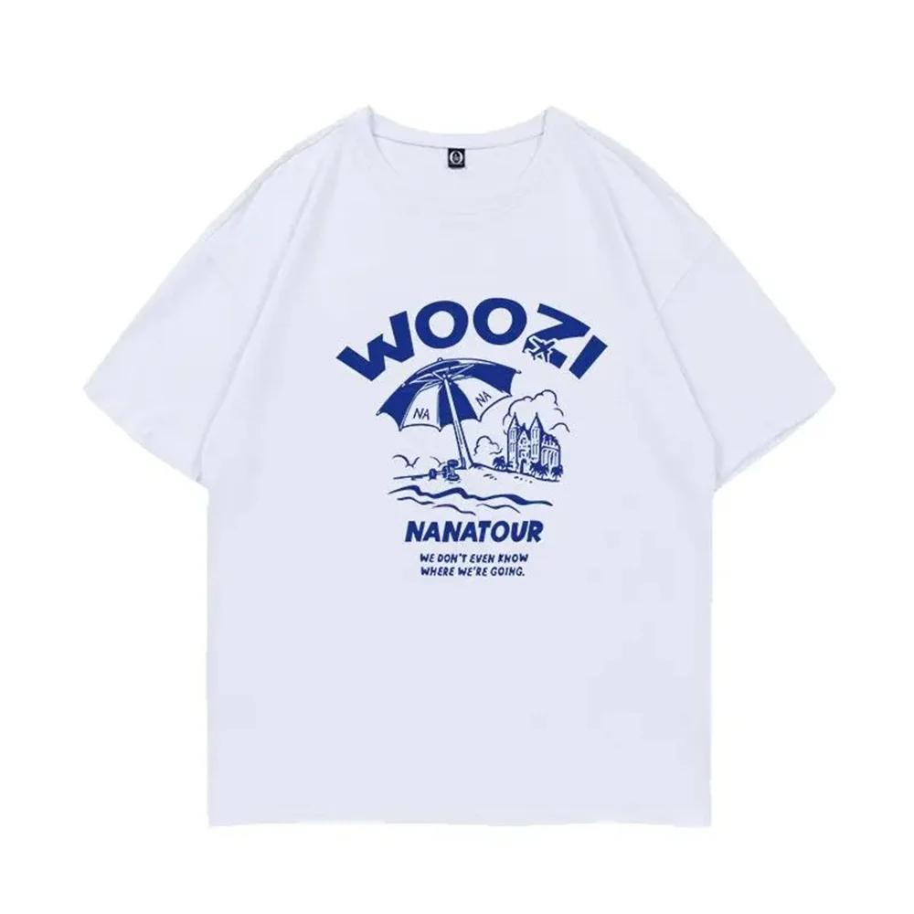 Summer Simple White Letter Print Short Sleeve Kpop Nanatour Femme T-Shirt S.Coups Jeonghan The8 Y2k Funny Tops Female Tees