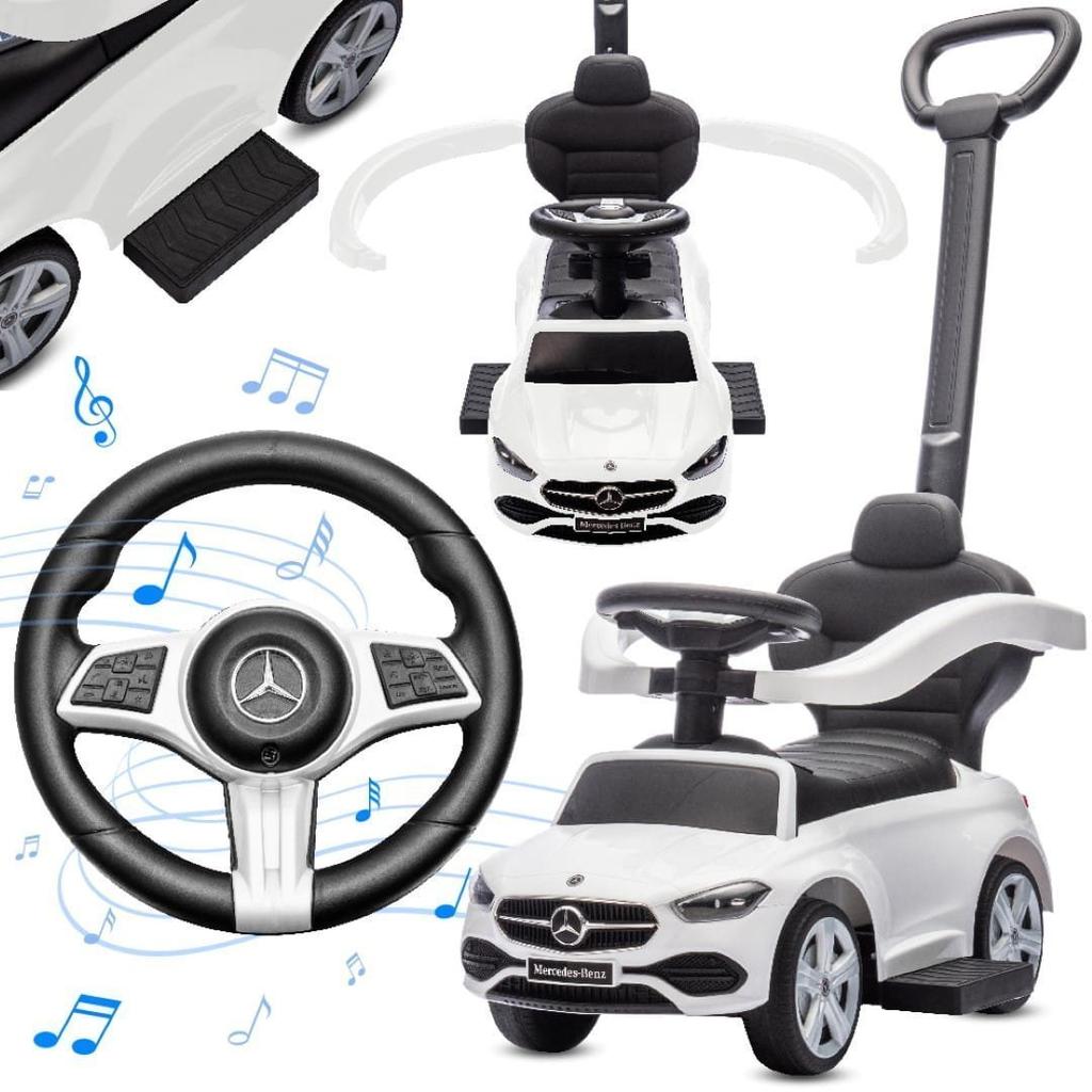 Sun Baby Mercedes C-Class 3-in-1 Ride-On Car with Push Handle and Footrests White