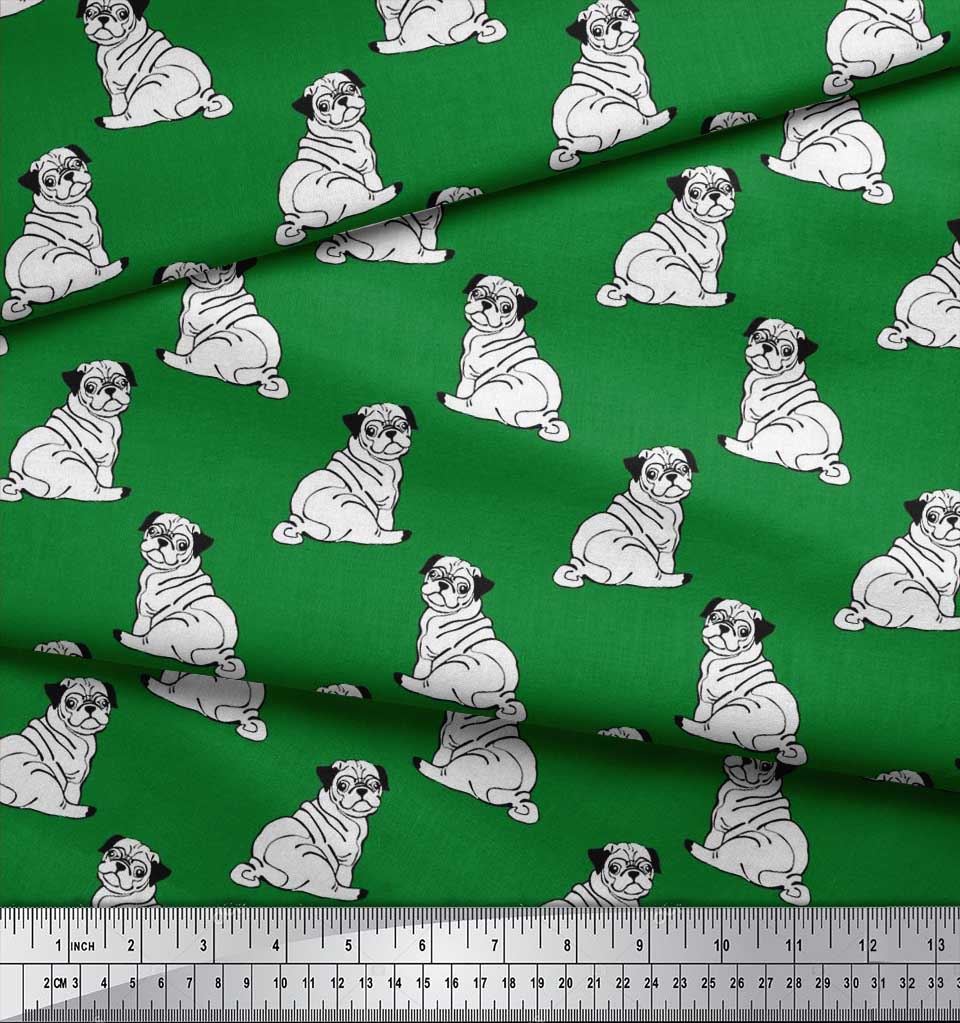 Soimoi Japan Crepe Satin Fabric Pug Dog Print Fabric by Metre 42 Inch Wide