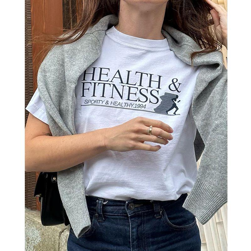 Health Fitness Niche Style American Retro Sports Style Running Fitness Girl Pure Cotton Short Sleeve T-shirt