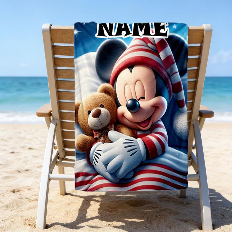 1pc Mickey3 Beach Towel with Custom Name, Beach/Swimming/Bath/Picnic/Camping Towel, Suitable for Seaside Beaches