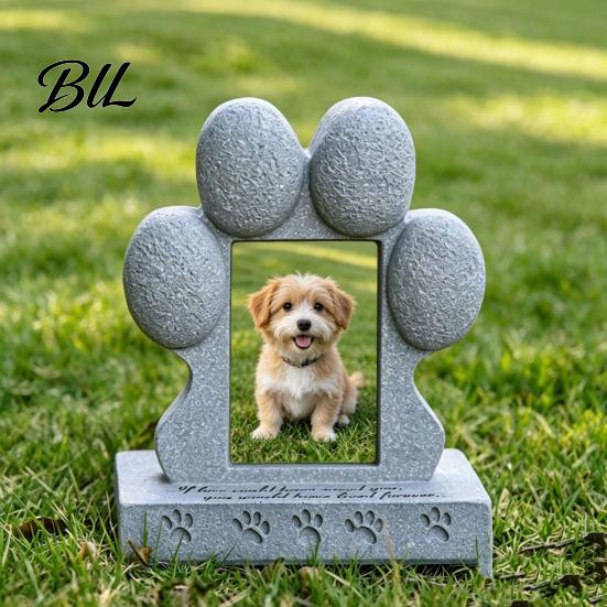 Pet Tombstone Imitation Stone with Paw Print Photo Frame Weather-Resistant Resin Memorial Sandblasted for Dogs And Cats Engraved Base Custom