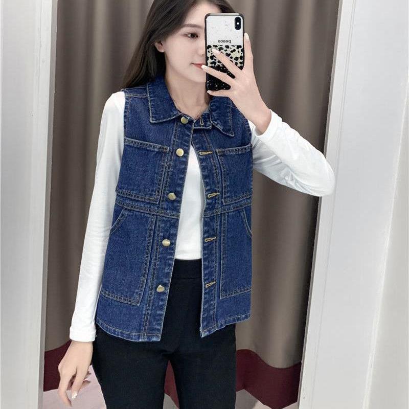 Классический джинсовый жилет женский весенний винтажный корейский модный однобортный пиджак без рукавов