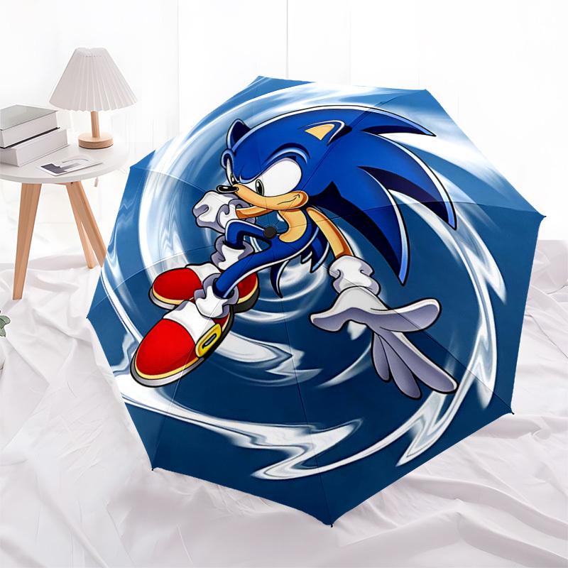 1pc Sonic the Hedgehog Automatic Opening Folding Umbrella - 3-Fold Design, 8-Bone Iron Frame Outdoor Umbrella, Ideal Gift for Fans, Travelers, Daily U