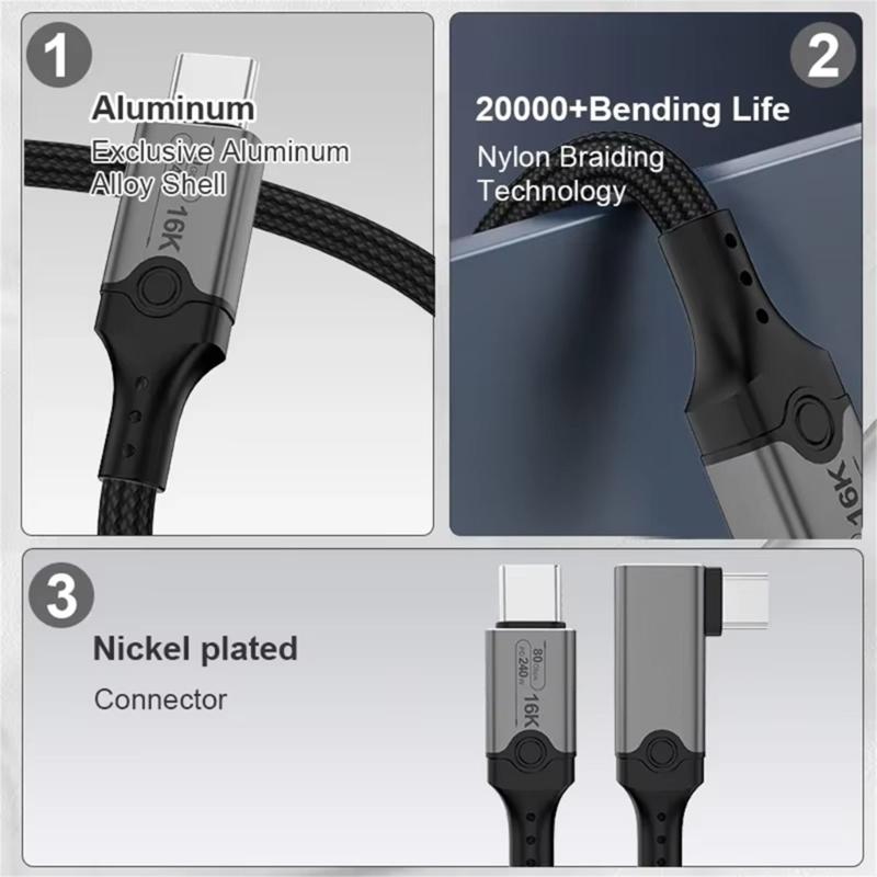 USB5 USB C на USB C Кабель 80 Гбит/с 16K@30Hz 240 Вт Быстрая Зарядка USB C Дата-кабель Видеокабель для Смартфона Ноутбуков
