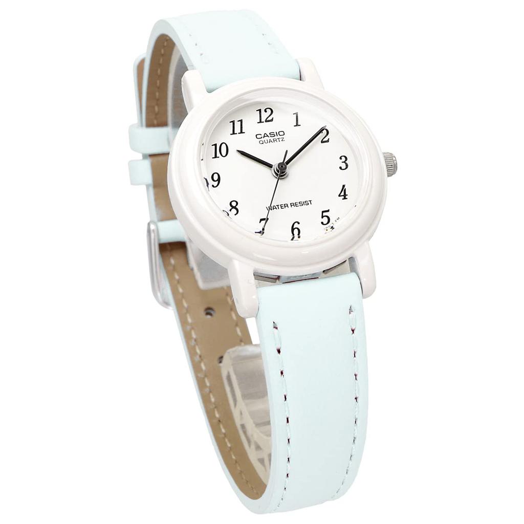 Casio Женские аналоговые часы LQ-139L-2B с пастельно-голубым и нежно-розовым кожаным ремешком, круглым циферблатом и кожаным ремешком (Импортный)