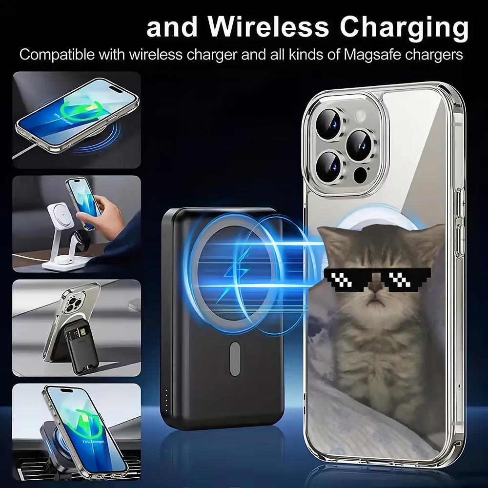 Крутой Кот Прозрачный Магнитный Чехол для Телефона Подходит для iPhone 17 16 15 14 13 12 11 Pro/Max/Plus Беспроводная Зарядка Защита от Падений