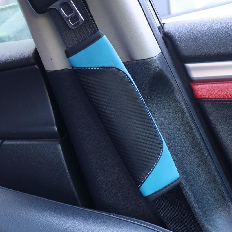 Car Seat Belt Shoulder Protector Universal Carbon Fiber Leather Shoulder Pad Summer Winter Breathable Safety Belt Accessories