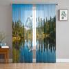 Lakeside Green Forest Snow Mountain Tulle Sheer Window Curtains for Living Room the Bedroom Modern Voile Organza Curtains Drapes