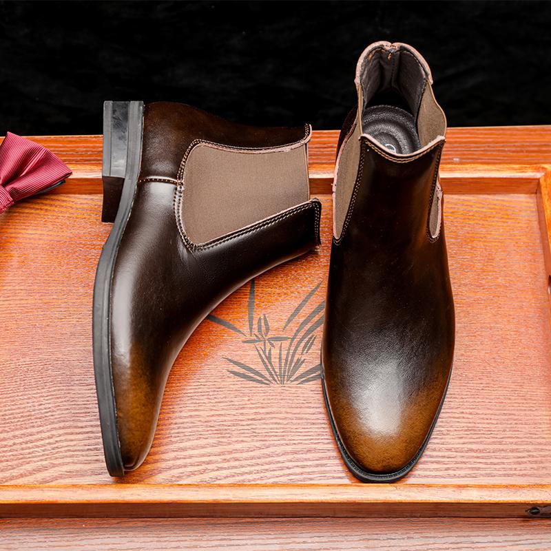Luxury Brand Classic Mens High-heeled Boots Chelsea Fashion Leisure Shoes British Style Leather Ankle Boots Casual Trend Boots