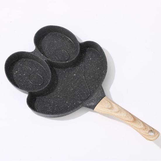 Omelette Pan 4-Cup Non-Stick Egg Frying Mold Heart-Shaped Mini Cooker Pan with Wooden Handle