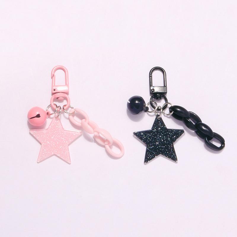 Glitter Stars Acrylic Keychain Bell Pendant Keyring For Girls Backpack Charm Headphone Case Accessory Creative Friendship Gifts