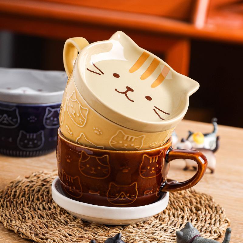 Милая мультяшная кошка керамическая кружка с крышкой чашка
