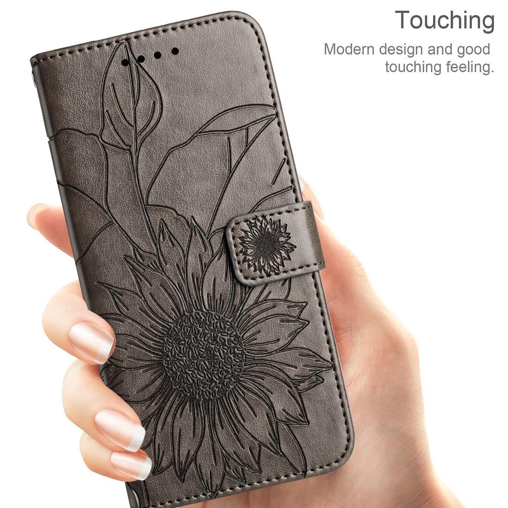 Защитный чехол из искусственной кожи с тиснением подсолнуха, держатель для магнитных карт, подставка, ремешок на запястье, флип-чехол для Vivo Y21 Y33S Y02S Y16 Y35 Y22S Y76