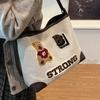 Cartoon Bear Canvas Bag for Women New Large Capacity Commuting Tote Bag Casual One-shoulder Crossbody Bag