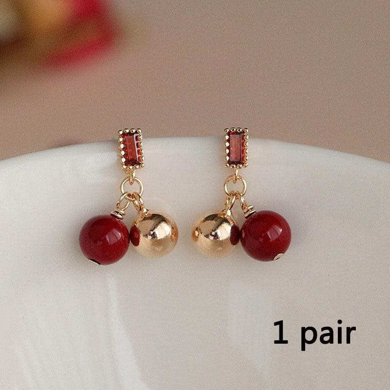 Модные серьги с красной фасолью, винтажные темпераментные красные серьги, ювелирные изделия