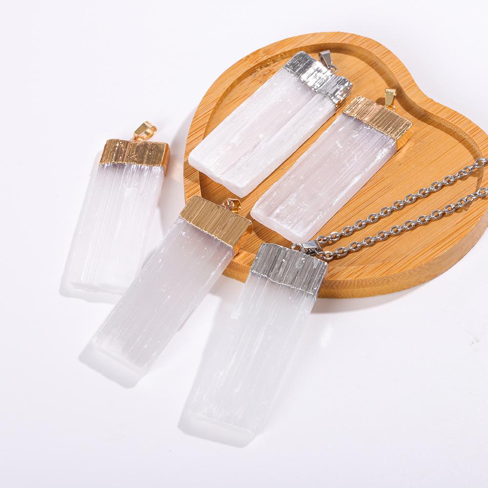 Натуральный неправильной формы квадратный гипсовый кристалл камень кулон ожерелье DIY ювелирные изделия