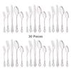 30Pcs Silver Royal Dinnerware Set Knife Dessert Fork Spoon Flatware Stainless Steel Cutlery Kitchen Silverware Tableware Set