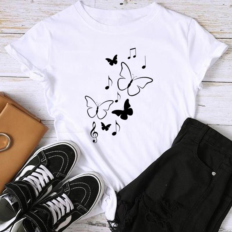 (Asian Size) Fashion Print Female Watercolor Love Heart Trend Cute Casual Women's Top Casual T Clothing Graphic Tee Short Sleeve T-shirt
