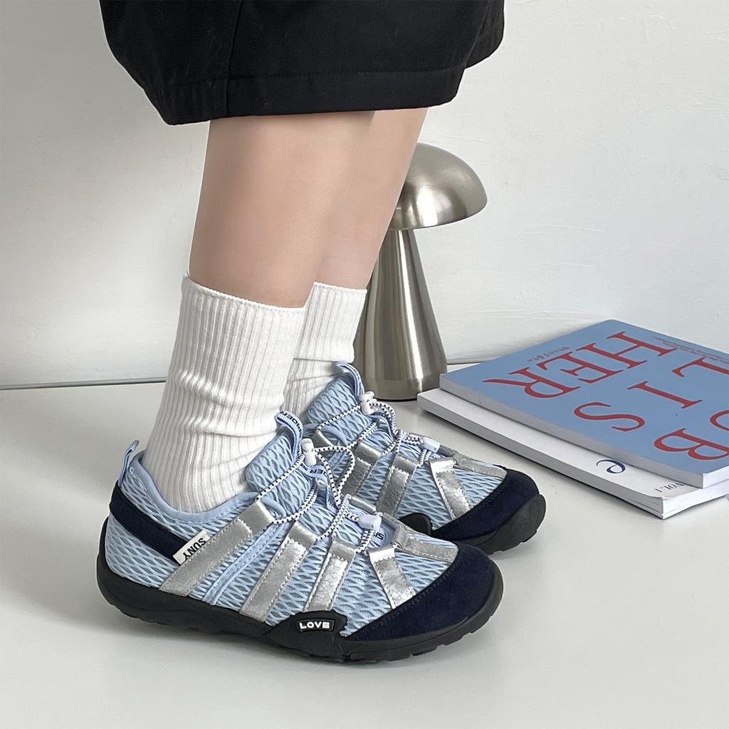 Leather casual sports board shoes mesh breathable big head ugly cute soft sole outdoor mountaineering moral training shoes women 2025 new