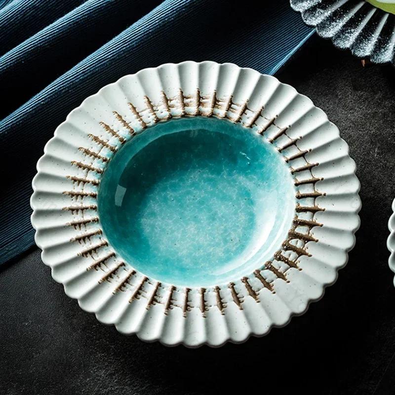 Легкая роскошная креативная керамическая тарелка Роскошная ресторанная тарелка для пасты Бытовая изысканная посуда Обеденные тарелки Уникальная столовая посуда