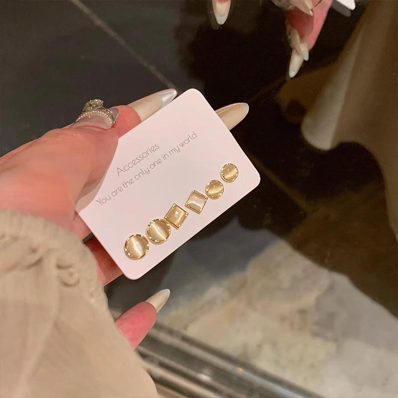 Серьги-пусеты «Кошачий глаз» с серебряной иглой: Набор из шести предметов для ухода за пирсингом ушей с дизайном хряща «без сна» для женщин.