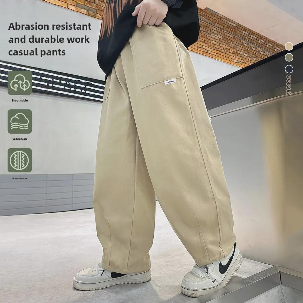 Весна и осень 2024 года, повседневные однотонные комбинезоны для мальчиков - легкие детские брюки среднего и большого размера