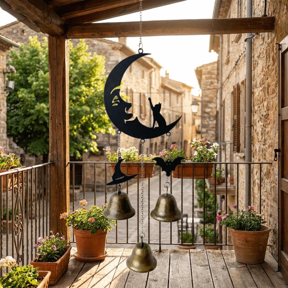 Witch Hat Black Cat Wind Chimes Decorative Garden Patio Decor Hanging Bell Ornament Garden