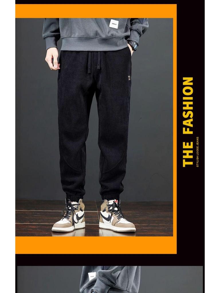 Мужские вельветовые спортивные штаны на флисовой подкладке на зиму 2025: Плотные повседневные хлопковые брюки для осени и зимы