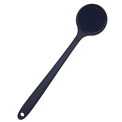 Back Scrubber for Shower Soft Silicone Bath Body Brush with Long Handle, BPA-Free, Hypoallergenic (Black)