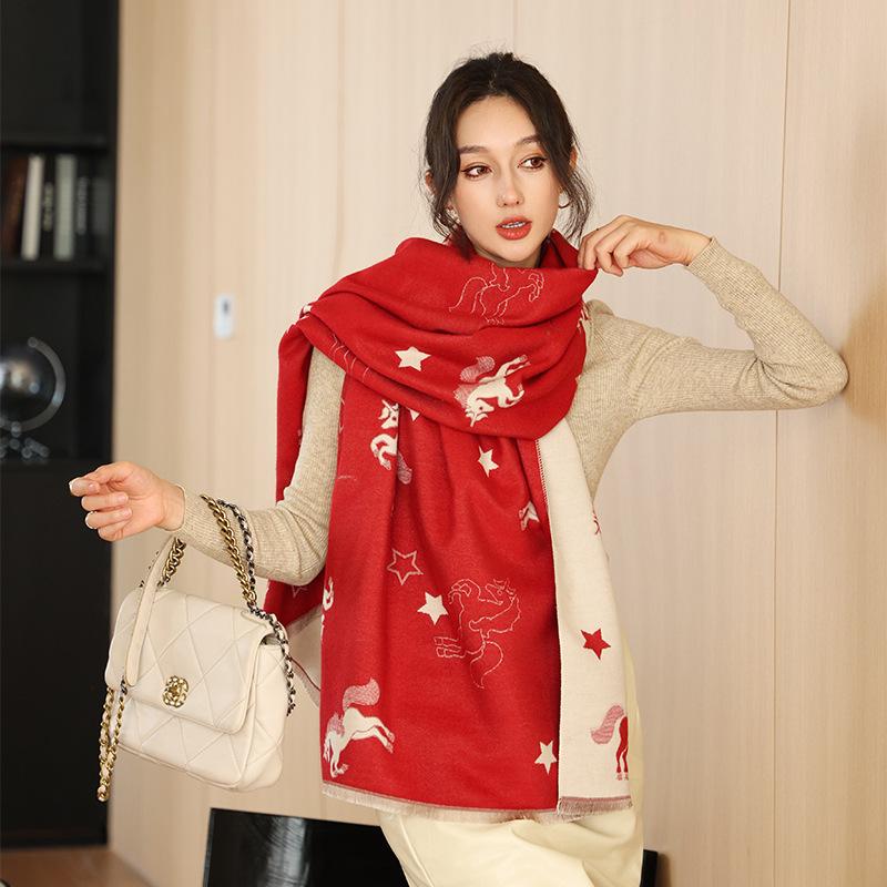 Autumn and Winter Office Imitation Cashmere Shawl Women's New Warm Thickened Tassel Scarf Fashionable and Versatile Neck Scarf Outer Wear