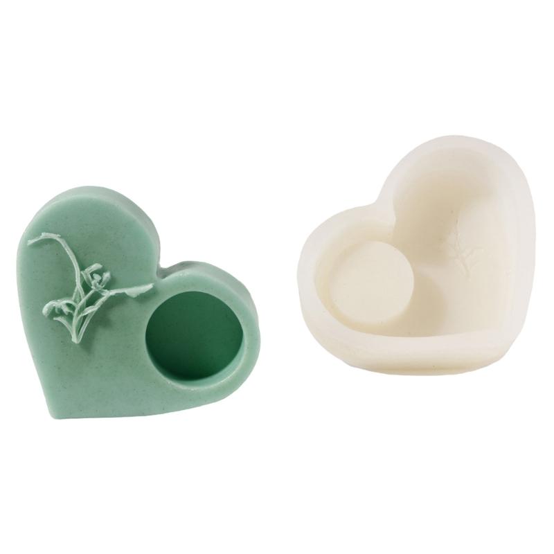 Embossed Heart Shaped Silicone Molds Silicone Candle Holder Molds Soap Molds for Epoxy Resin Candlestick Tealight Holder