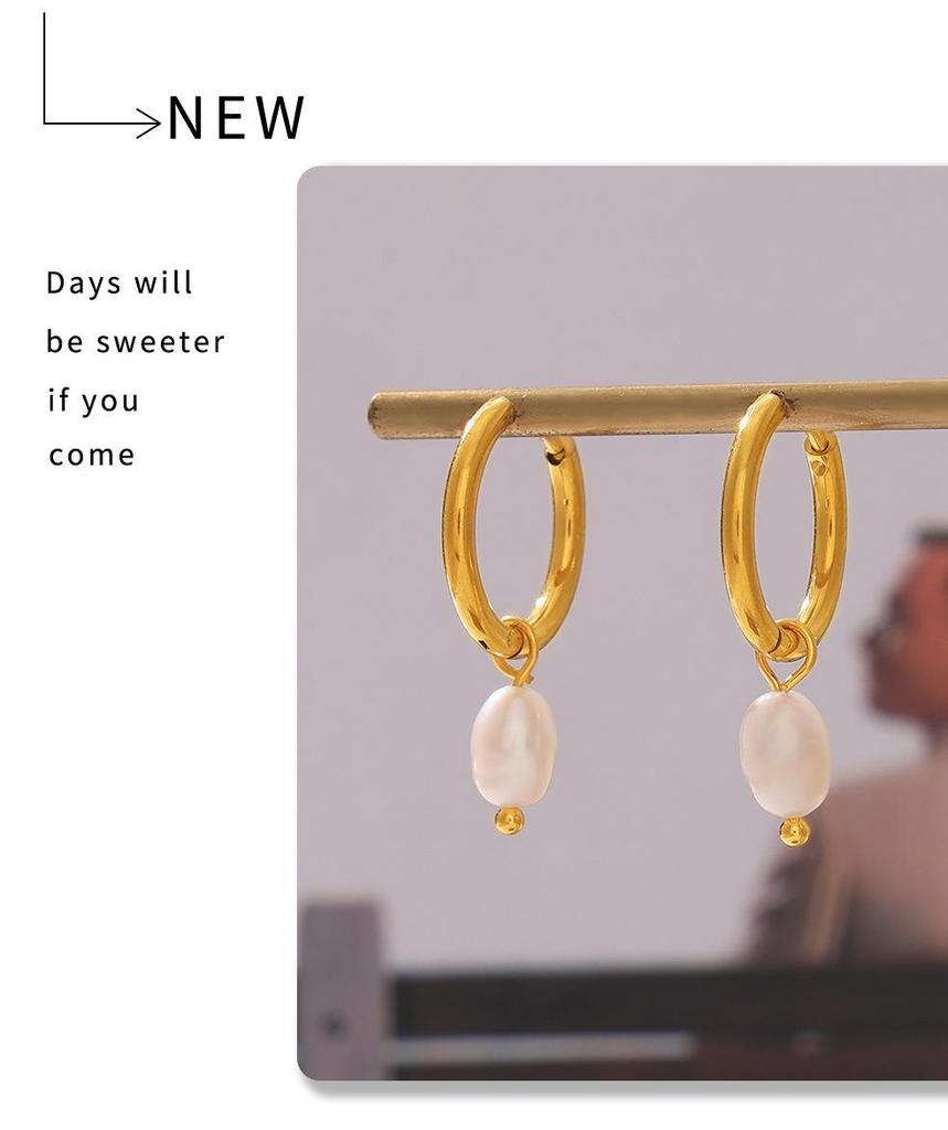 Серьги из натурального пресноводного жемчуга в корейском стиле, титановая сталь с покрытием из 18-каратного золота, простые и универсальные для женщин
