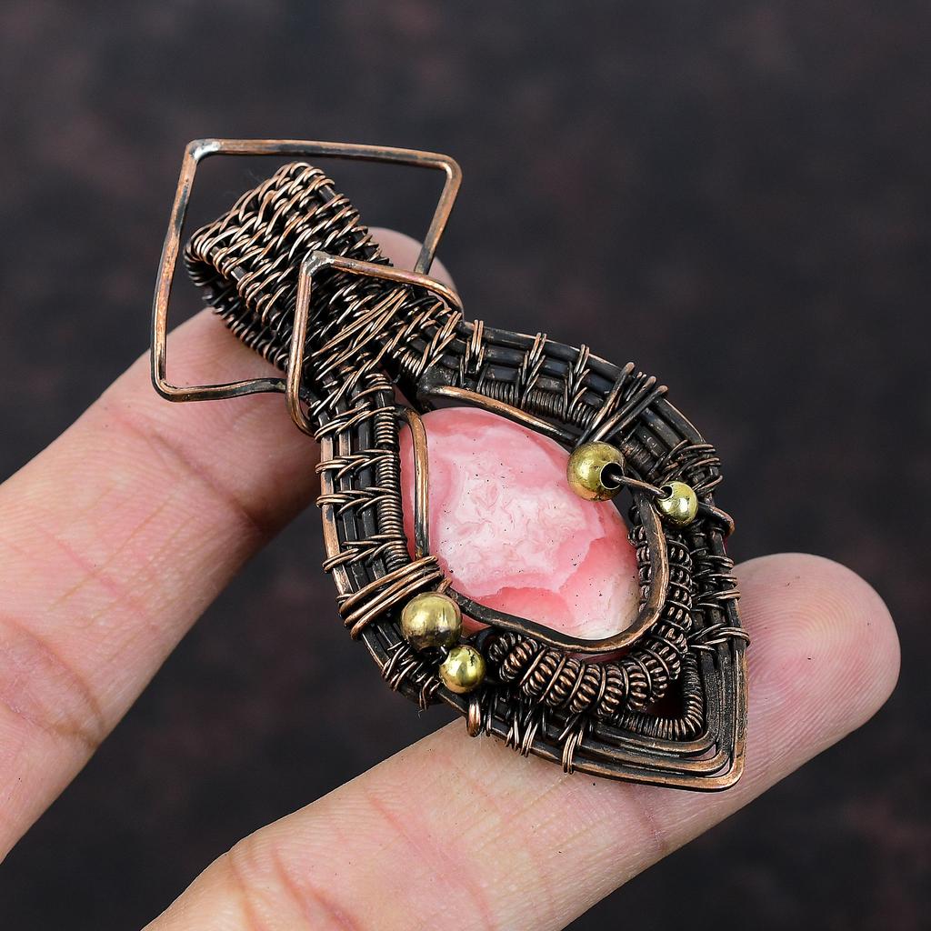 Rhodochrosite Pendant Copper Wire Wrapped Pendant Natural Gemstone Pendant Handmade Copper Jewelry Gift For Him Dainty Rhodochrosite Jewelry