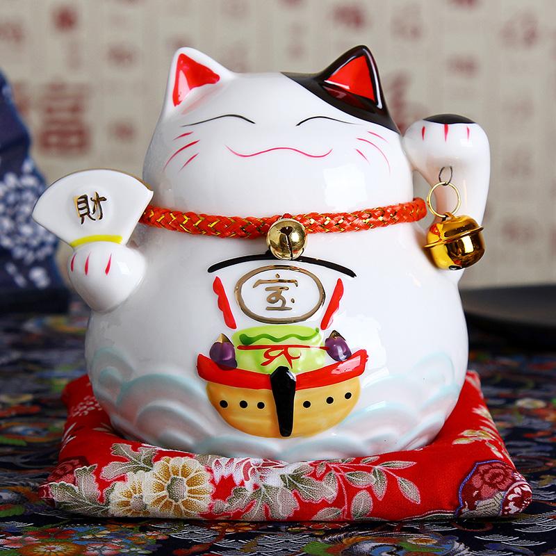 4.5 Inch Japanese Ceramic Lucky Cat Maneki Neko Home Decoration Ornaments Business Gifts Fortune Cat Money Box Feng Shui Craft