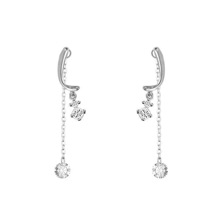 Elegant 925 Sterling Silver Water Drop Tassel Earrings - Fashionable Korean-Inspired Studs for Women