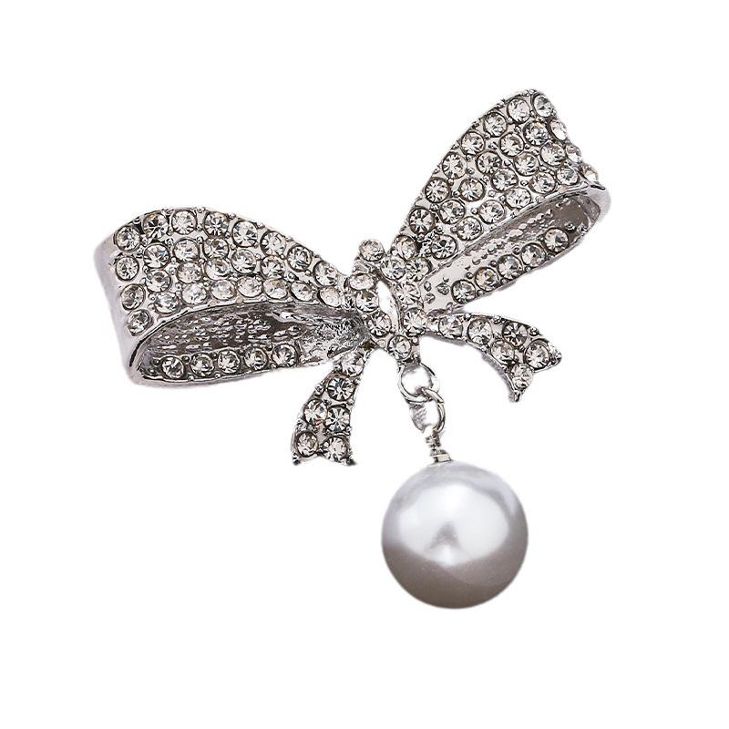 Модная брошь с бантом: Металлические украшения с жемчугом и стразами в виде цветка
