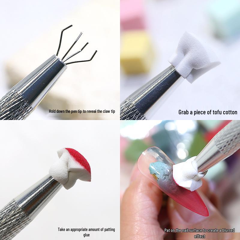 Mini Tofu Block Sponge Nail Art Tool Set: Gradient Ombre Blush Nails with Metal Grabber Clips