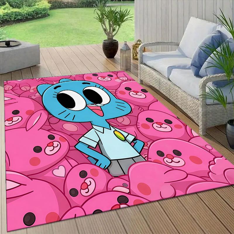 The Amazing World of Gumball4 Flannel Pattern Square Carpet,Area Rug,Carpet Rug for Living Room Bedroom Sofa Playroom Decor,Non-slip Floor Mat