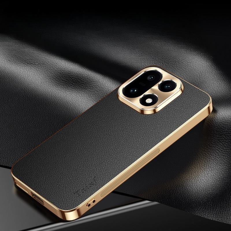 Чехол для телефона из ПУ кожи с гальваническим покрытием, противоударный, с текстурой личи, мягкий ТПУ каркас для OnePlus 15 1+15