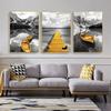 Yellow Boat On The Lake Landscape Canvas Posters Prints Gold Wooden Bridge Mountain Abstract Wall Art Paintings For Home Decor