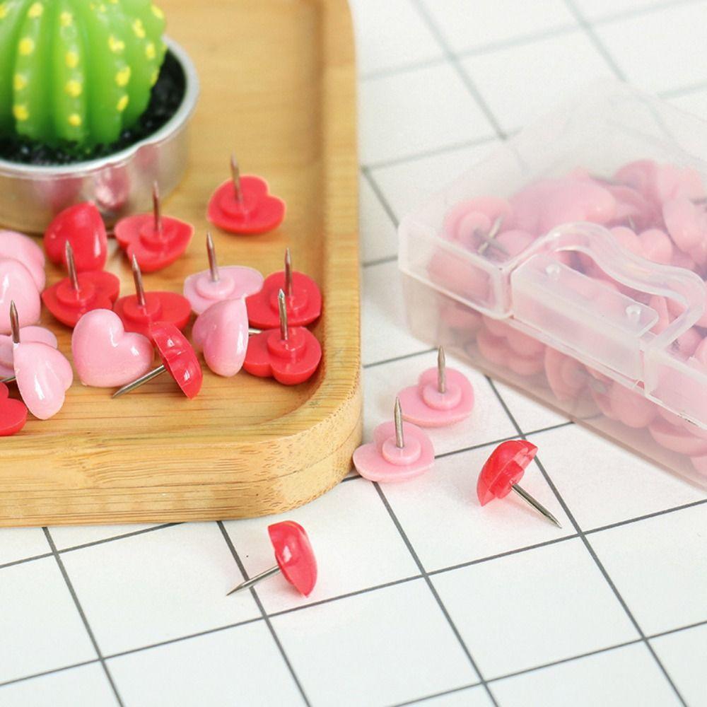 50pcs Heart shape Colored Push Pins Plastic Thumb Tacks Decorative Studs School Stationery